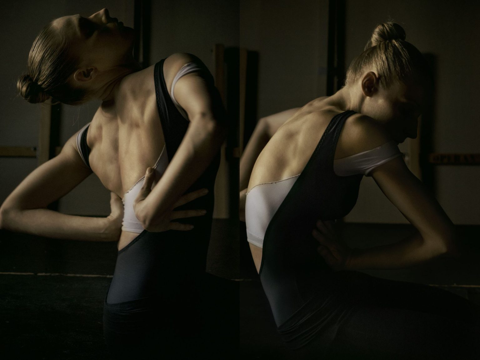 a collage of a woman in a leotard