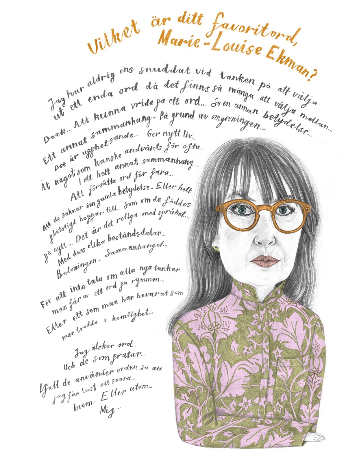 a woman with glasses and a text