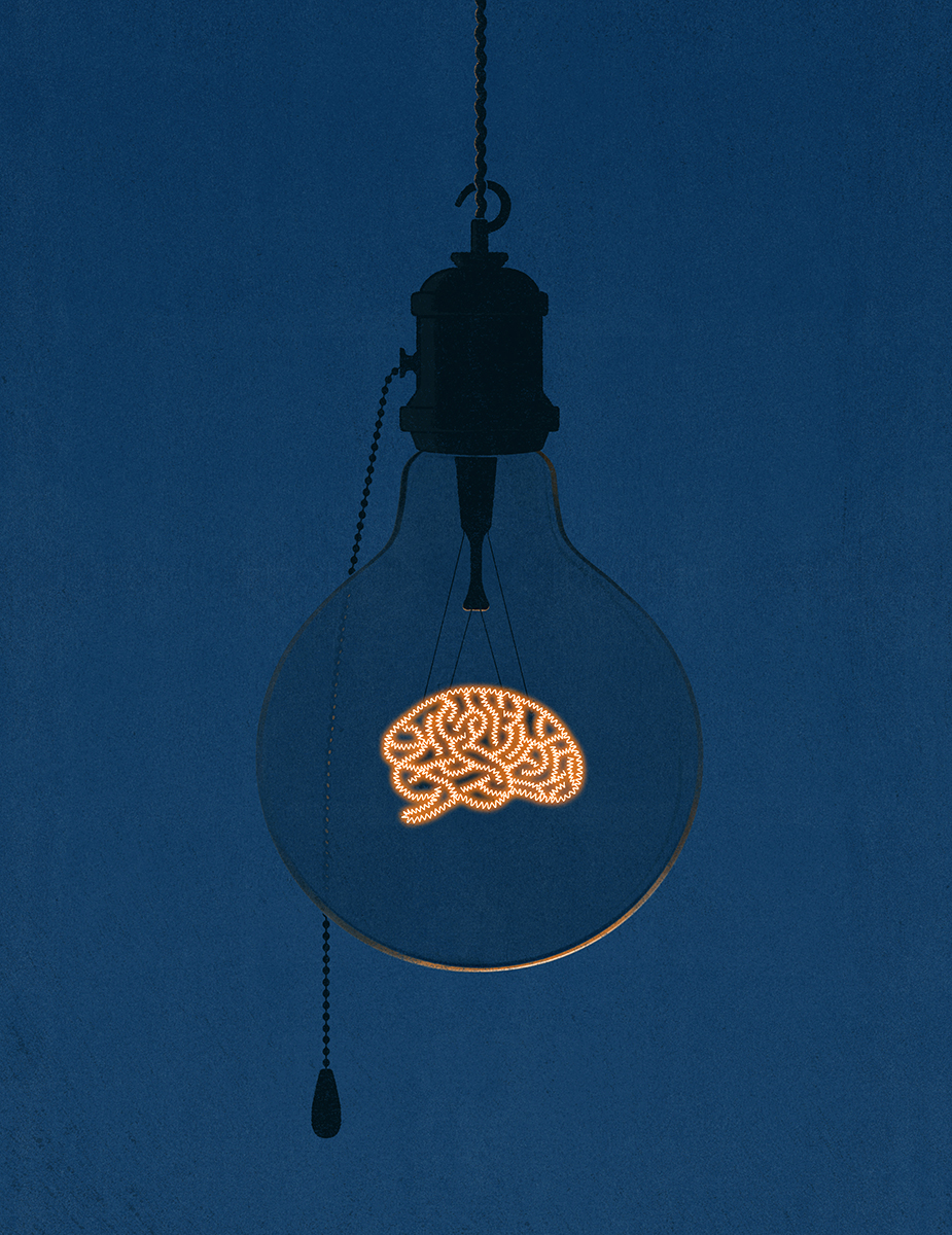a light bulb with a brain inside