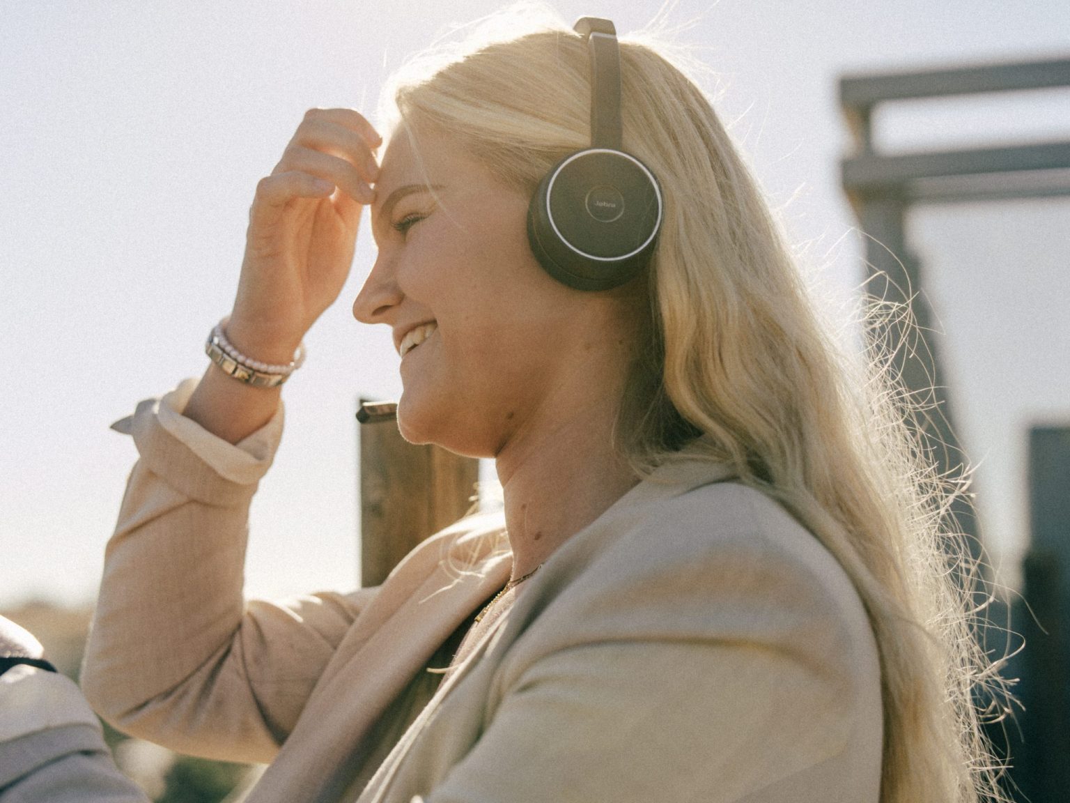 a woman wearing headphones