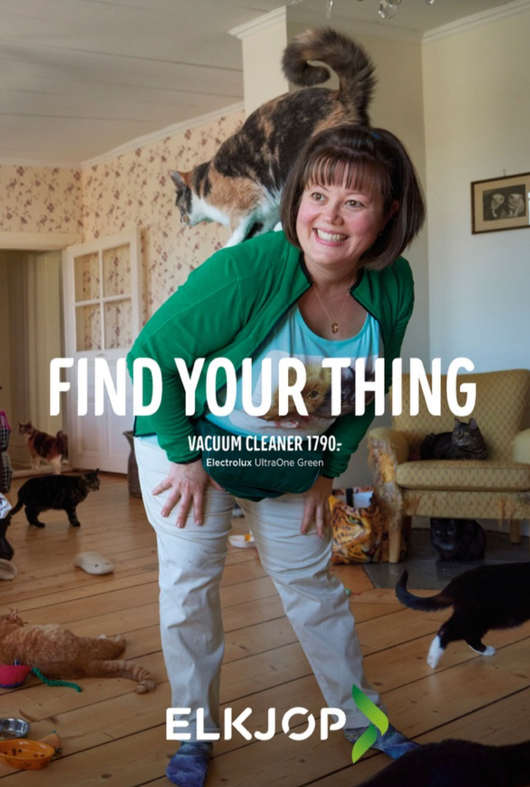 a woman with a cat on her back