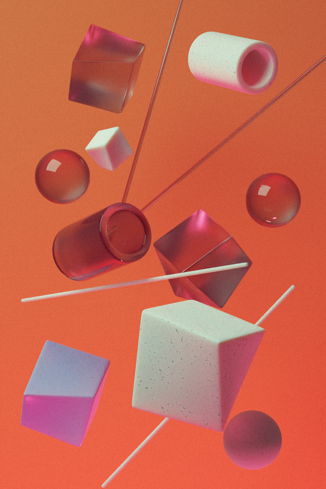 a group of objects floating in the air