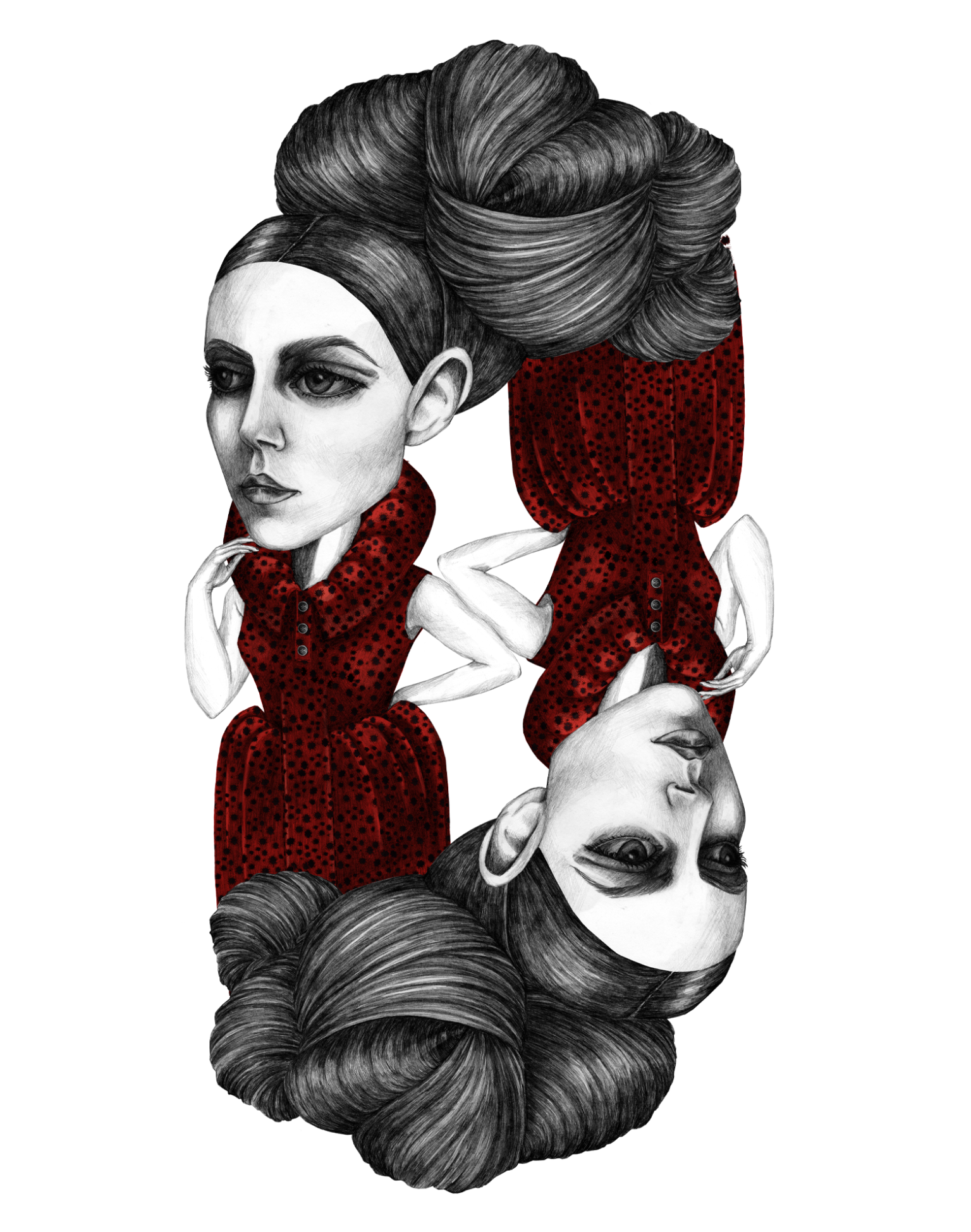 a drawing of a woman with her hair pulled back