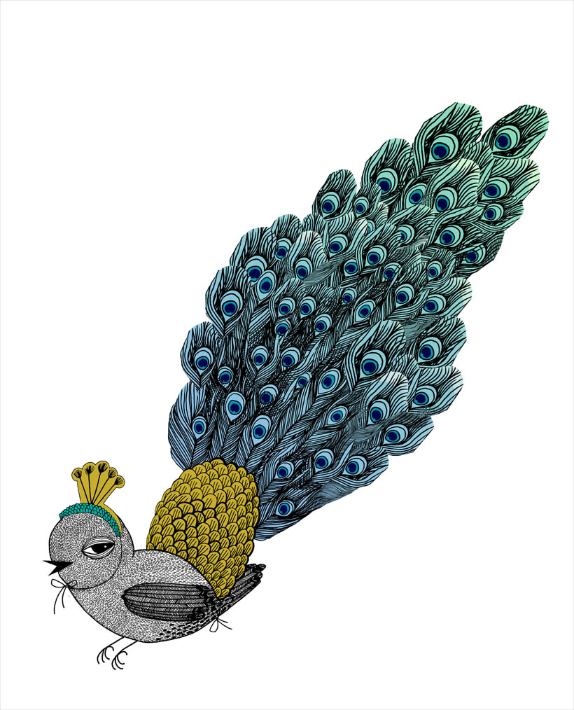 a drawing of a bird with feathers