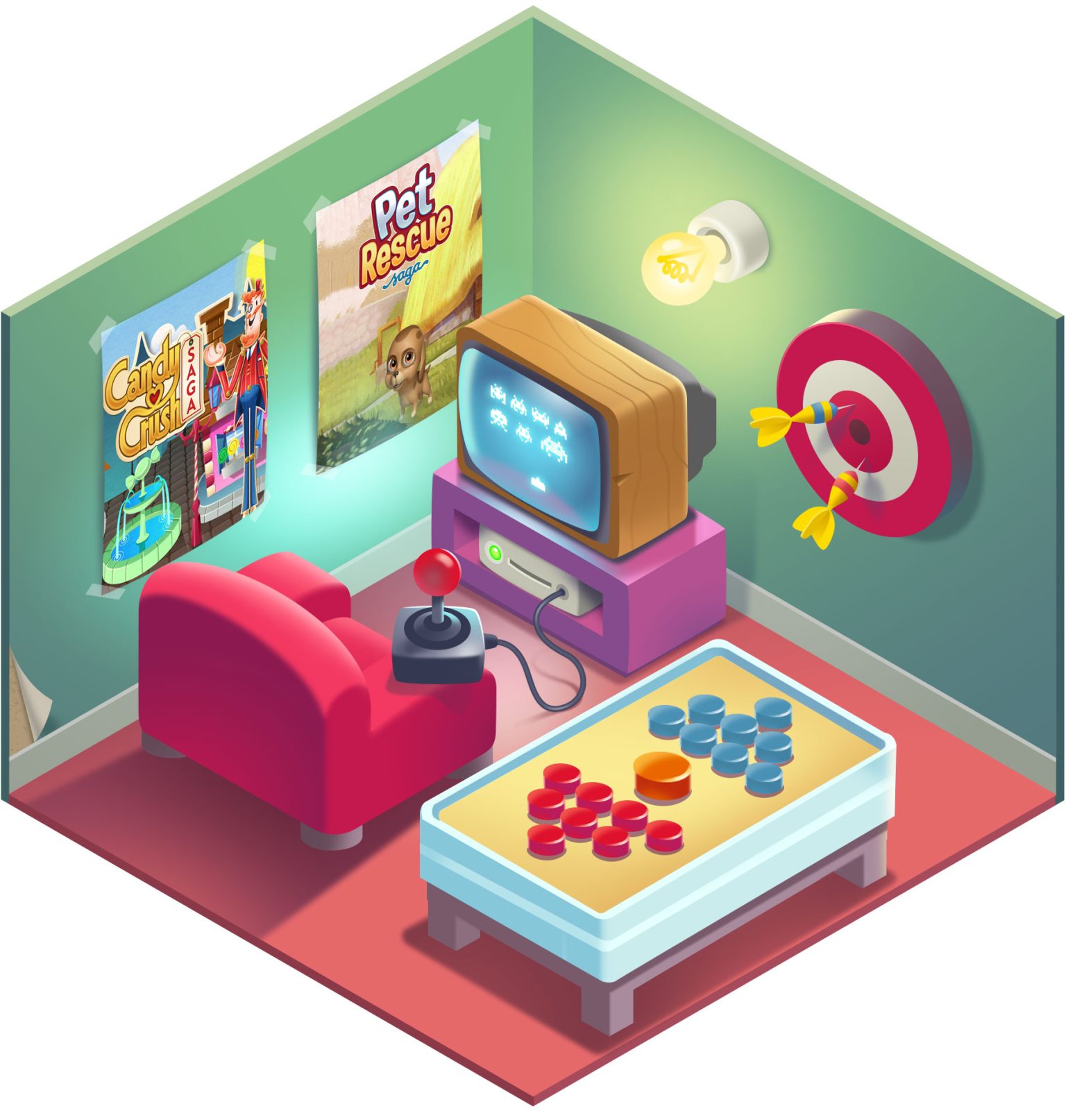 a room with a television and a game console
