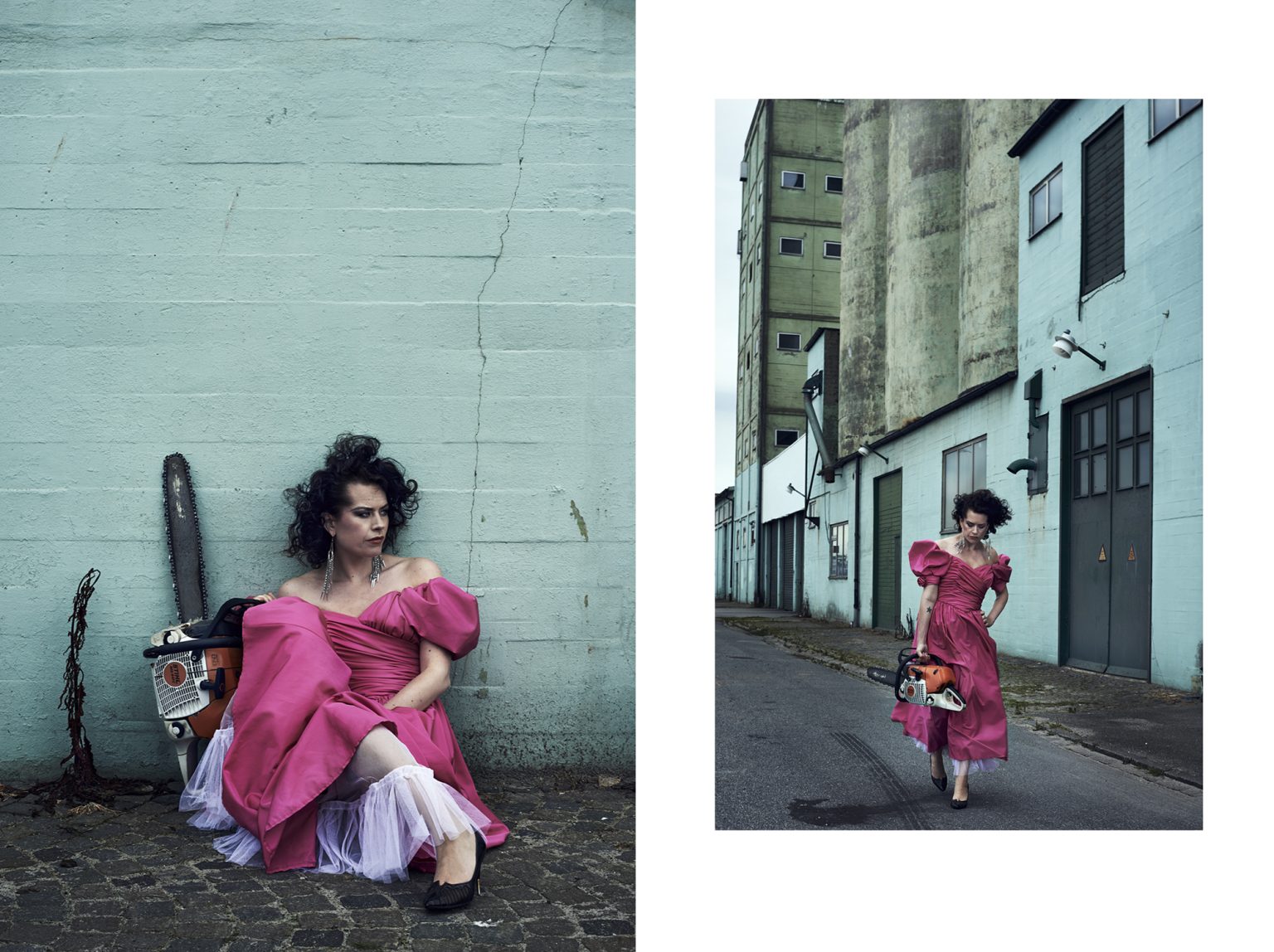 a woman in a pink dress