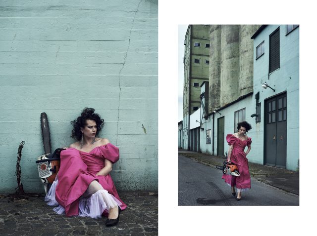a woman in a pink dress