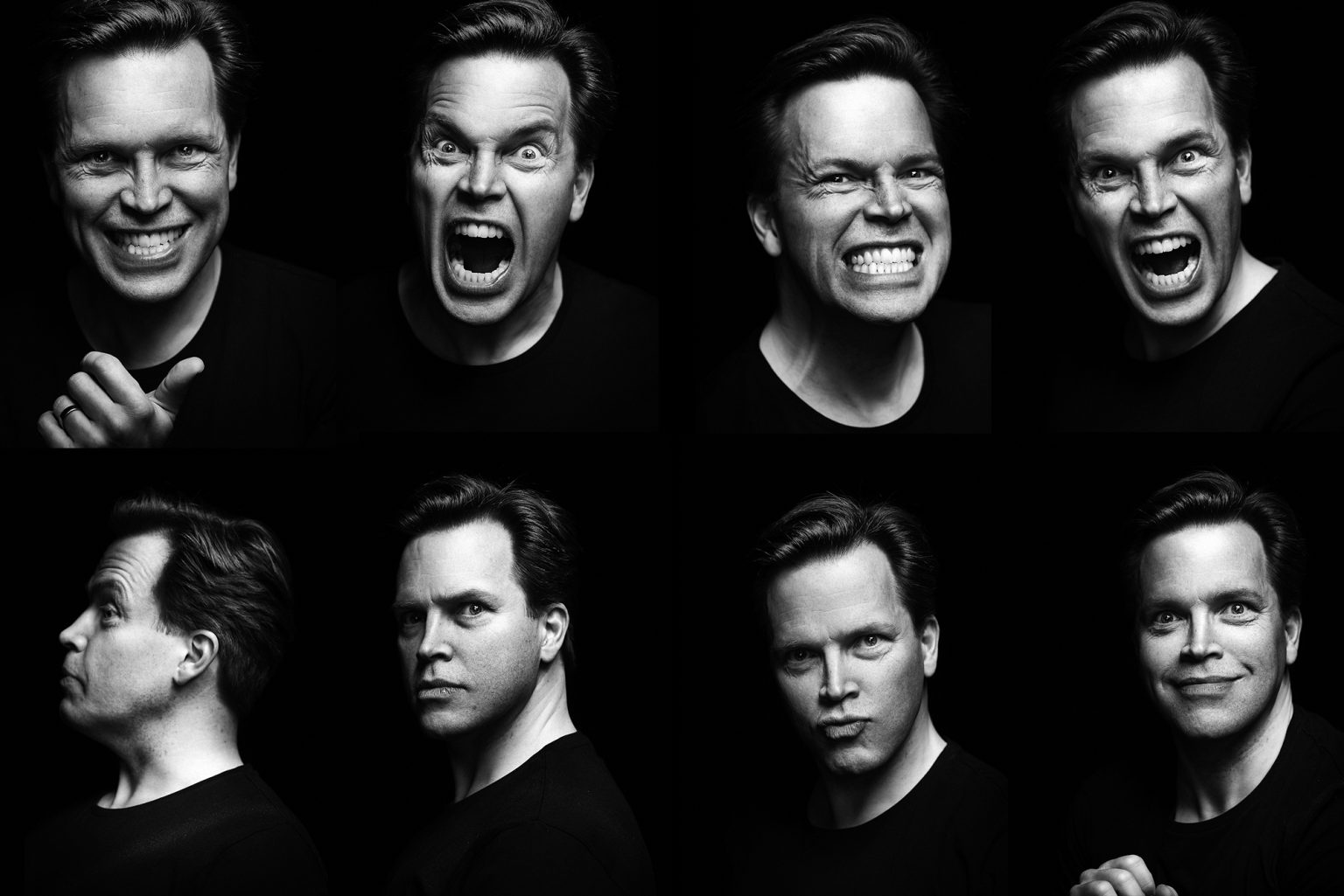 a collage of a man making different expressions