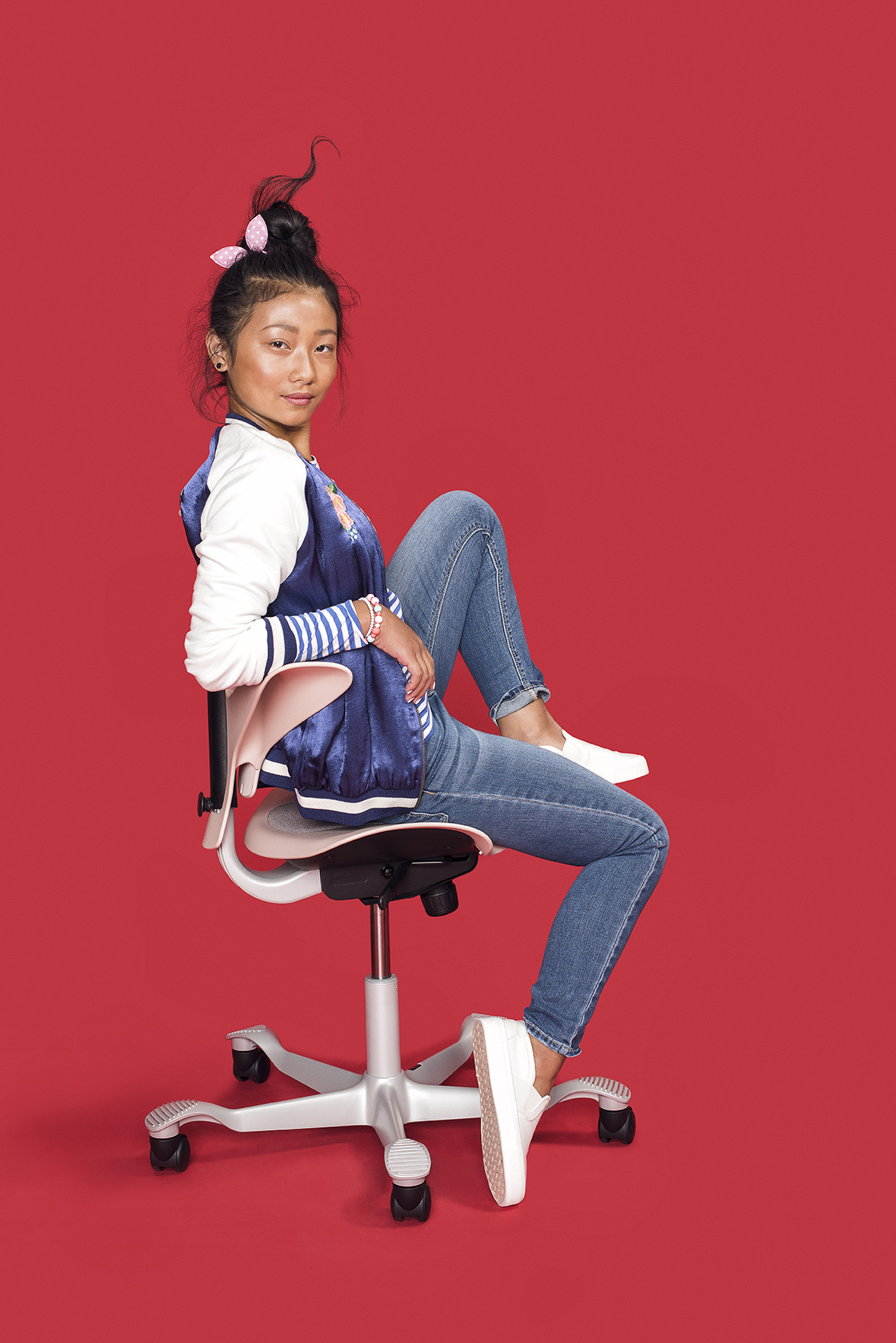 a woman sitting on a chair