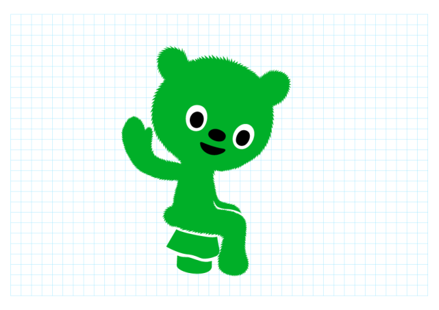 a green teddy bear with black eyes and a smiling face