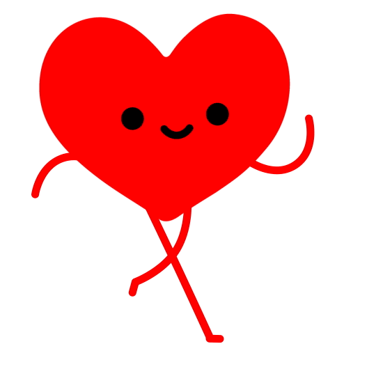 a red heart with legs and eyes