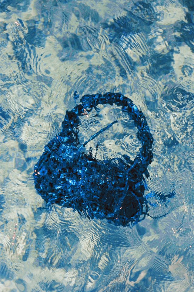 a blue bag in water
