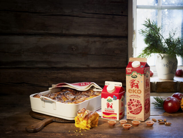 a food and milk cartons on a table