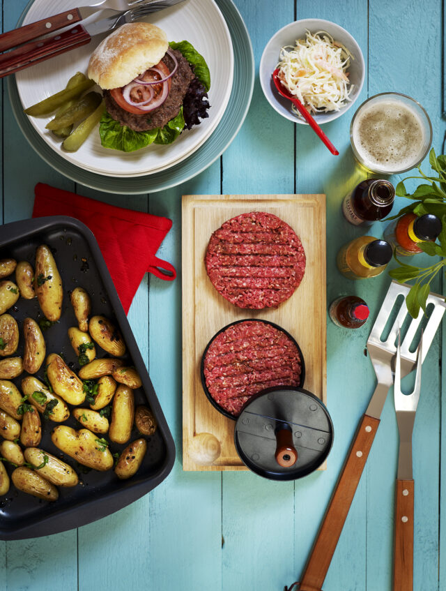 a table with food and utensils
