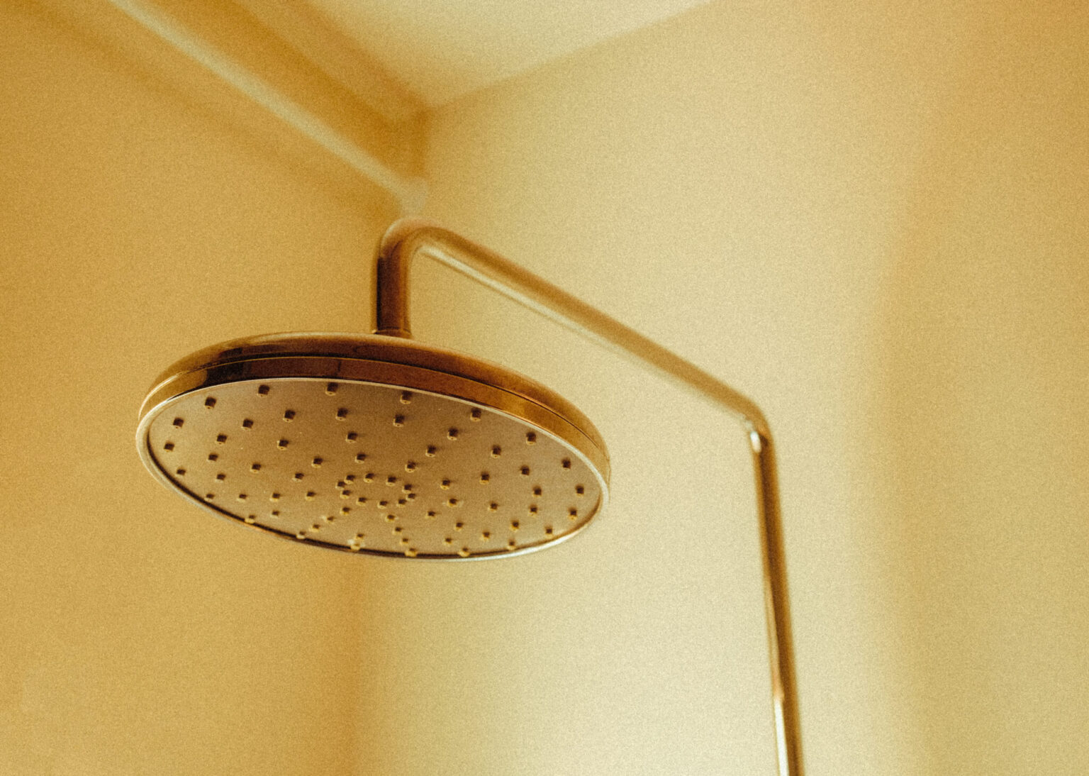 a shower head with a metal rod