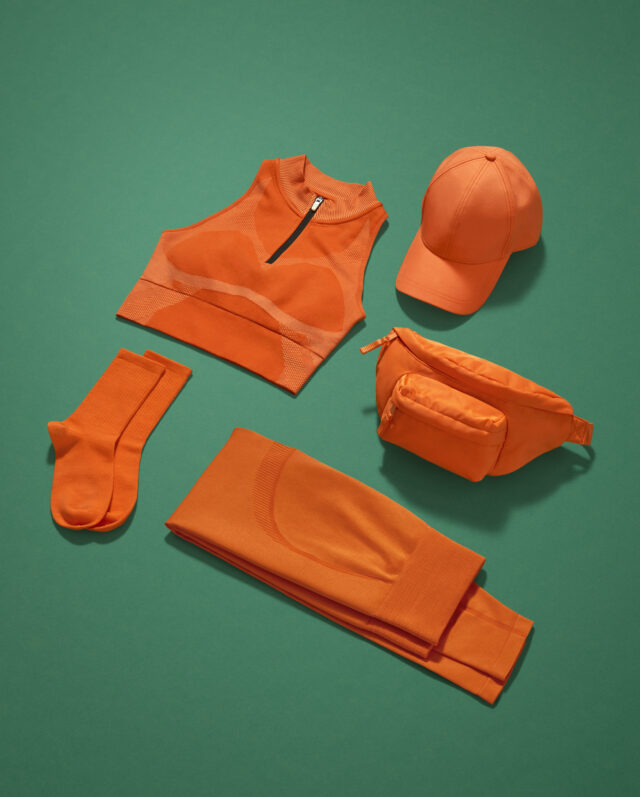 a set of orange clothes and accessories