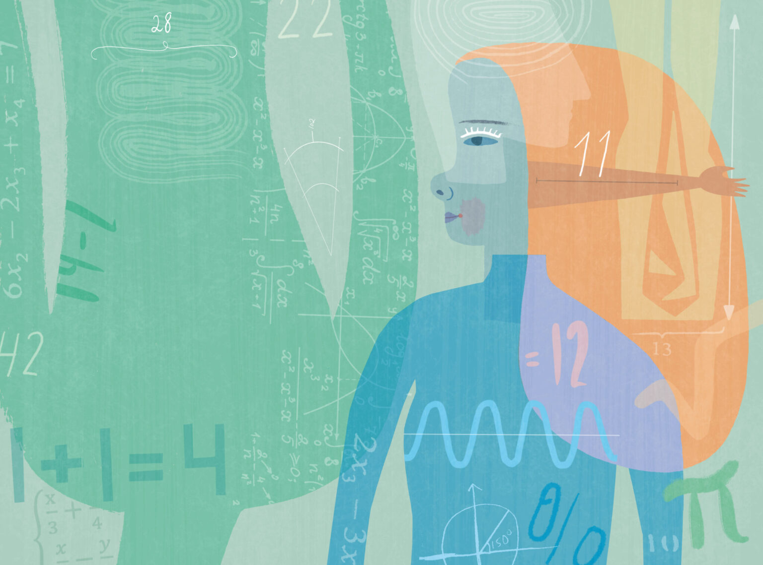 a woman with long hair and numbers