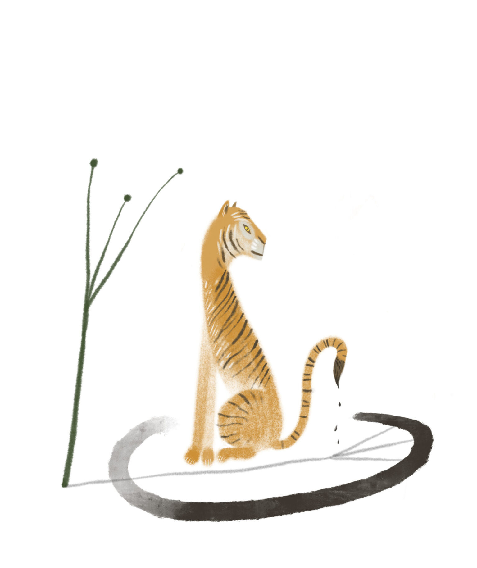 A tiger painting a peace sign with its tail