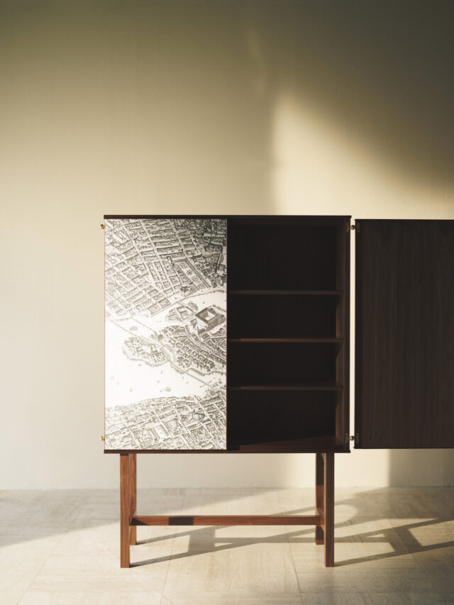 a cabinet with a map on it