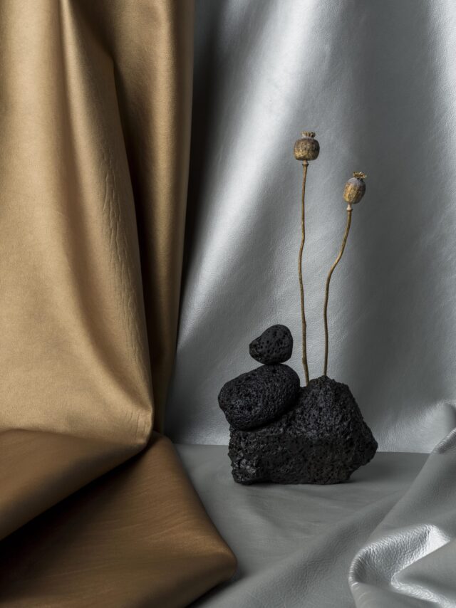 a rock with dry flowers and rocks on it