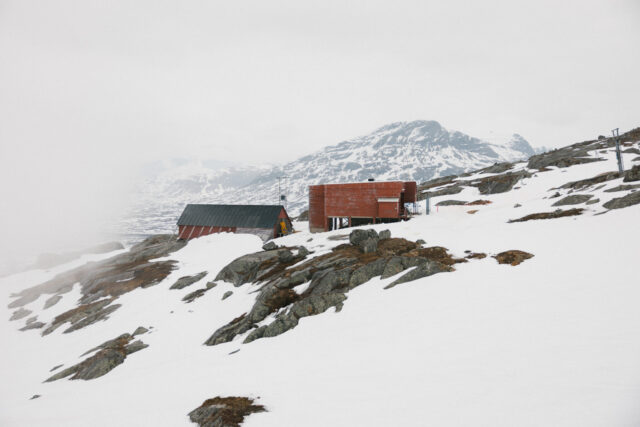 a building on a snowy mountain