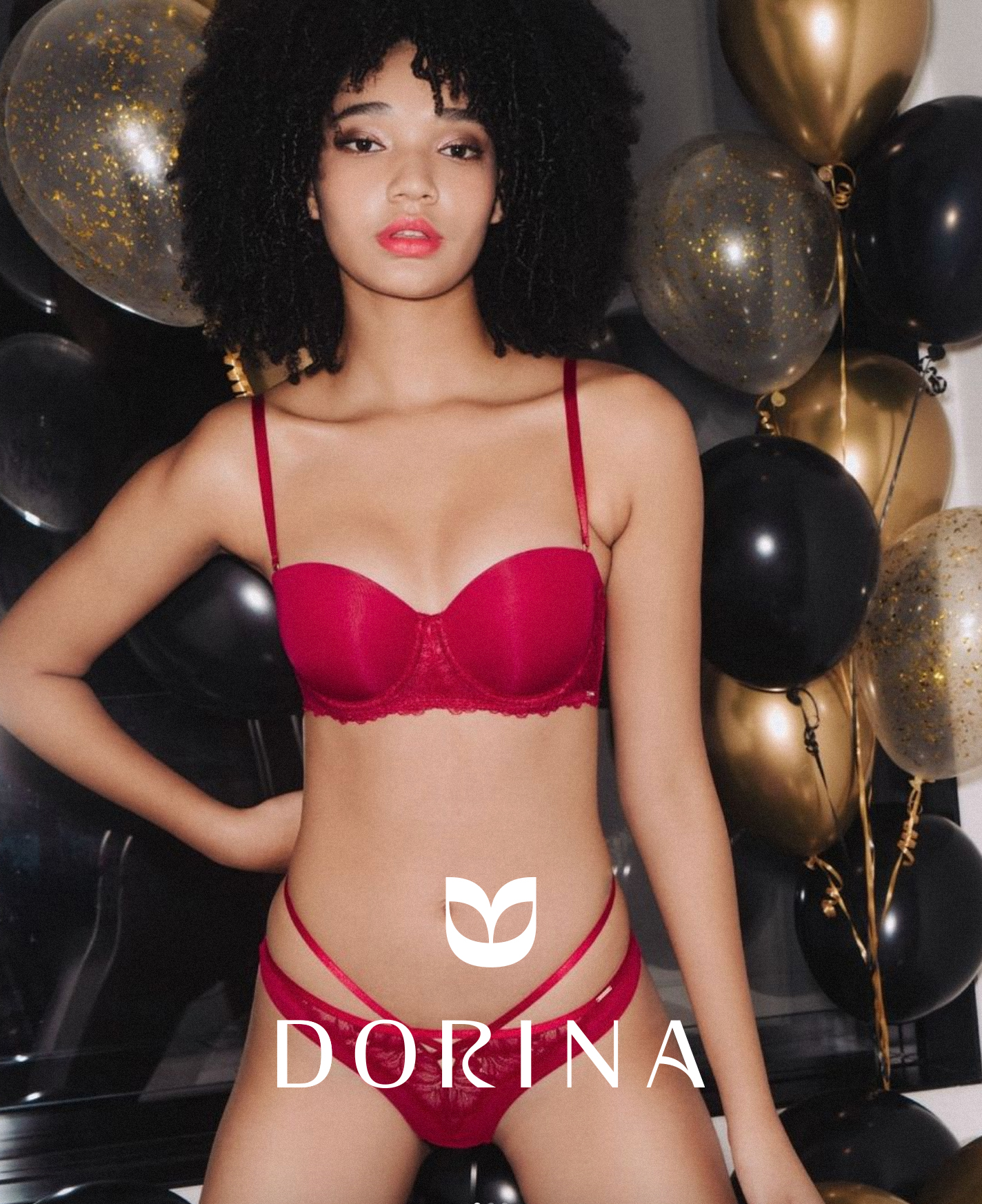 a woman in a red underwear