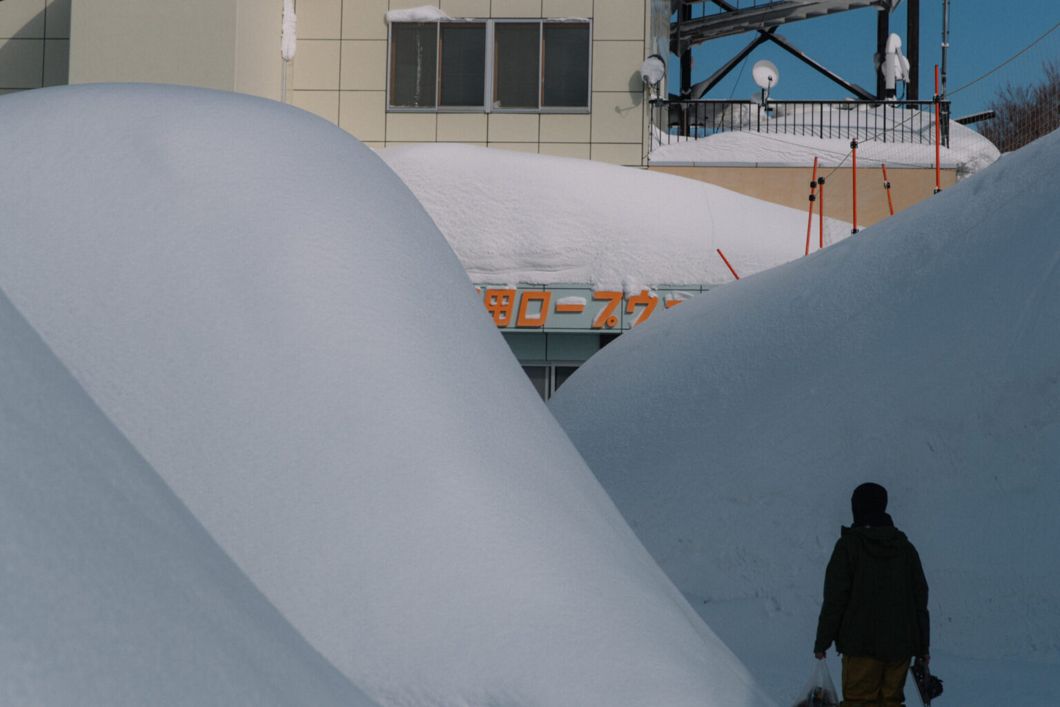 a person walking in the snow