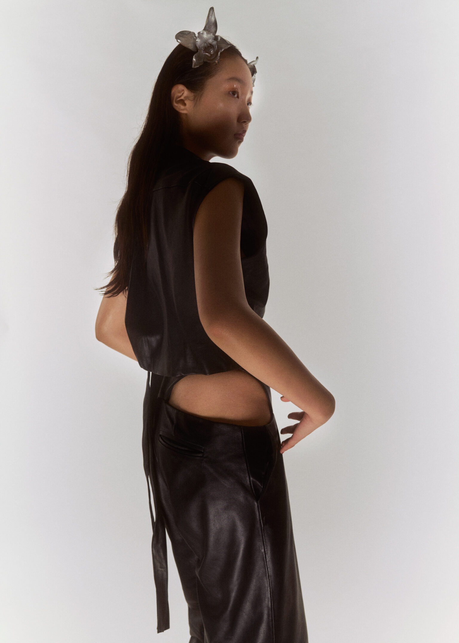 a woman in a black dress