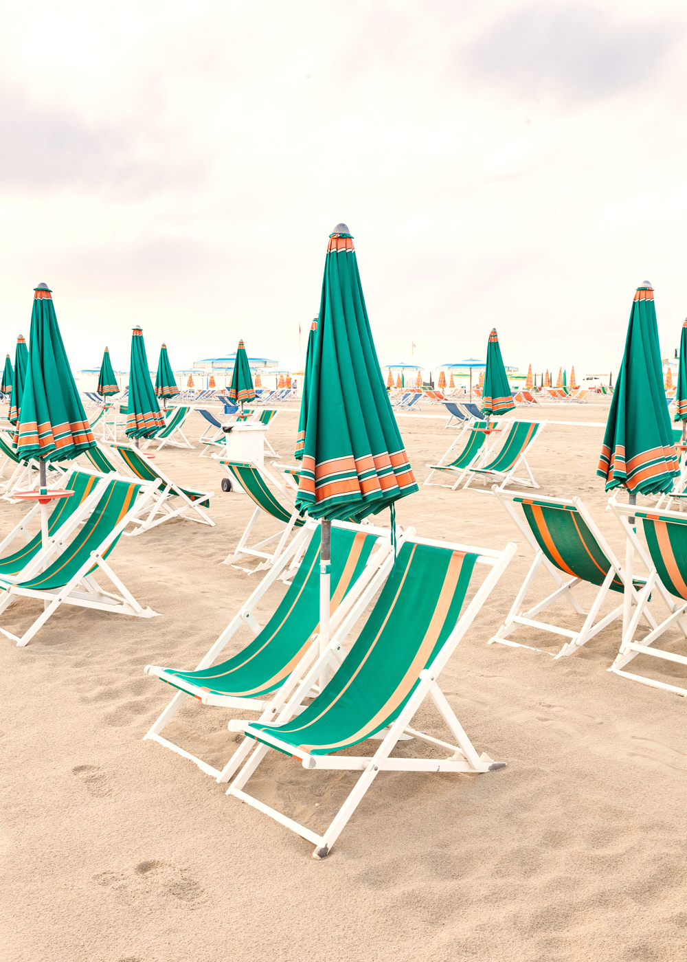 a group of chairs and umbrellas on a beach