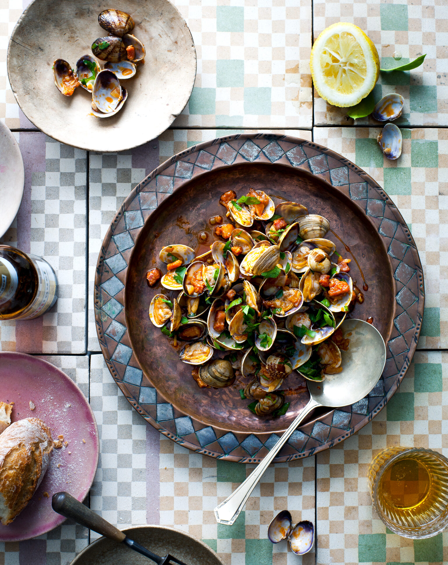 a plate of clams on a table