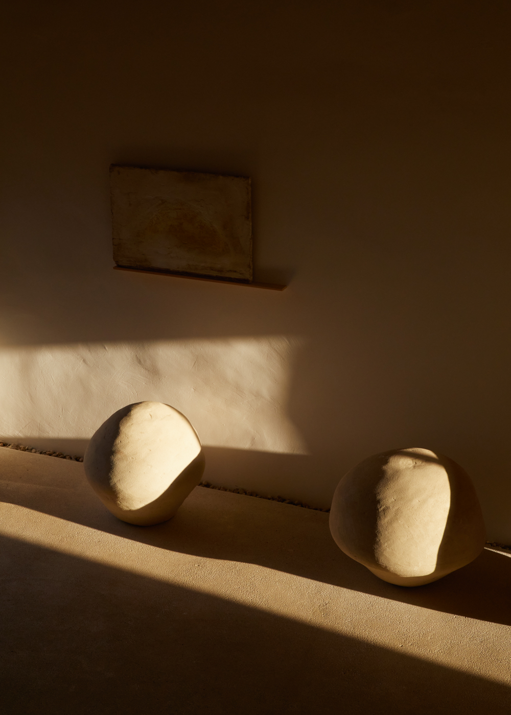 a pair of round objects in a room