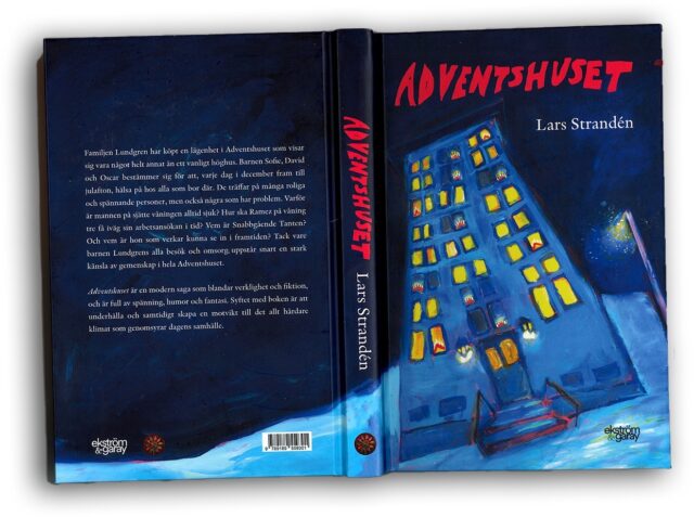 a book cover with a building in the snow