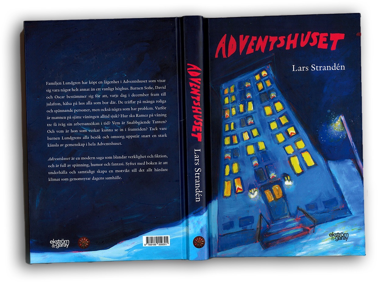 a book cover with a building in the snow