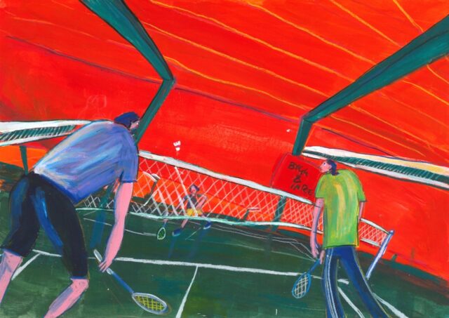 a painting of people playing tennis