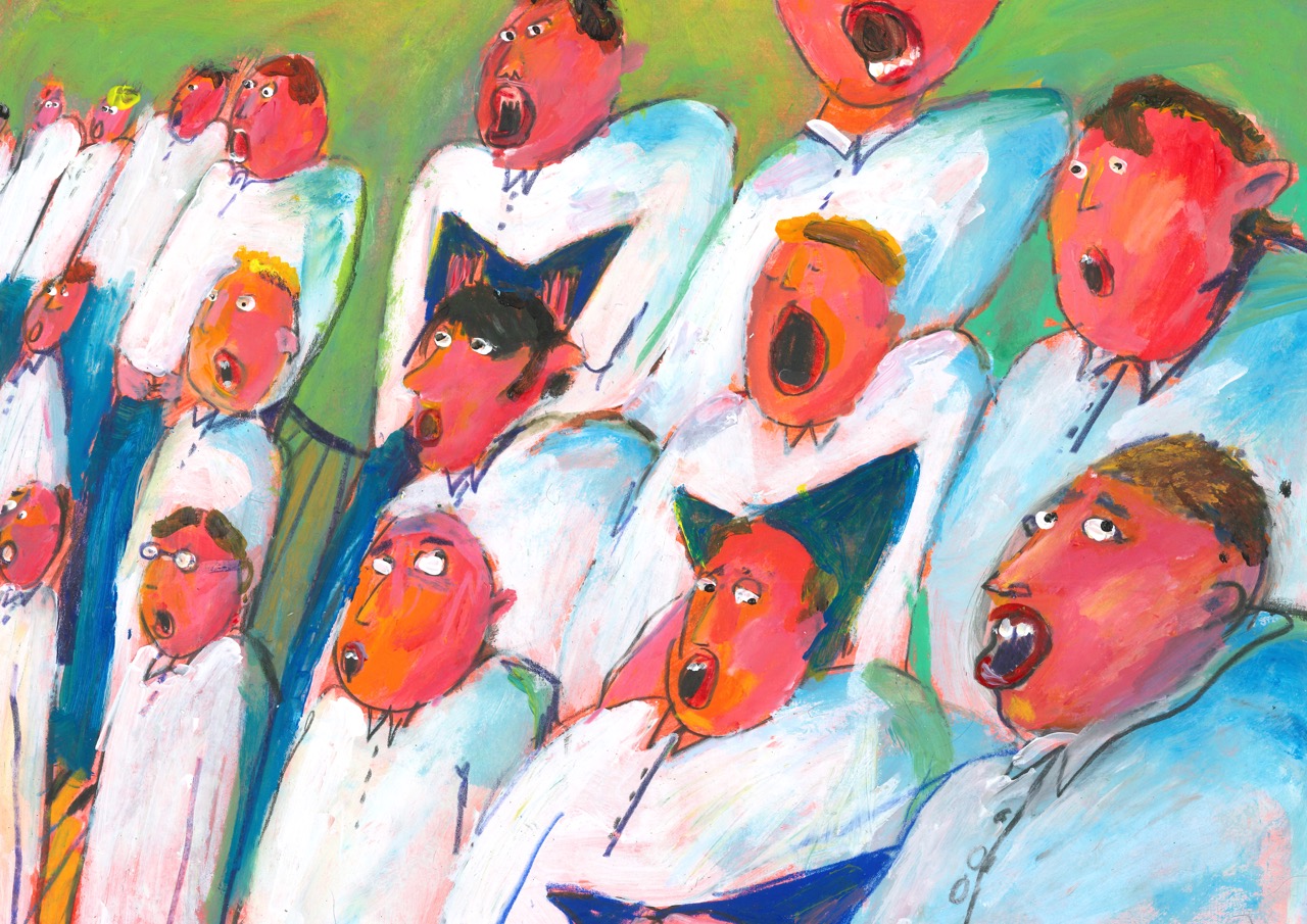 a group of people singing