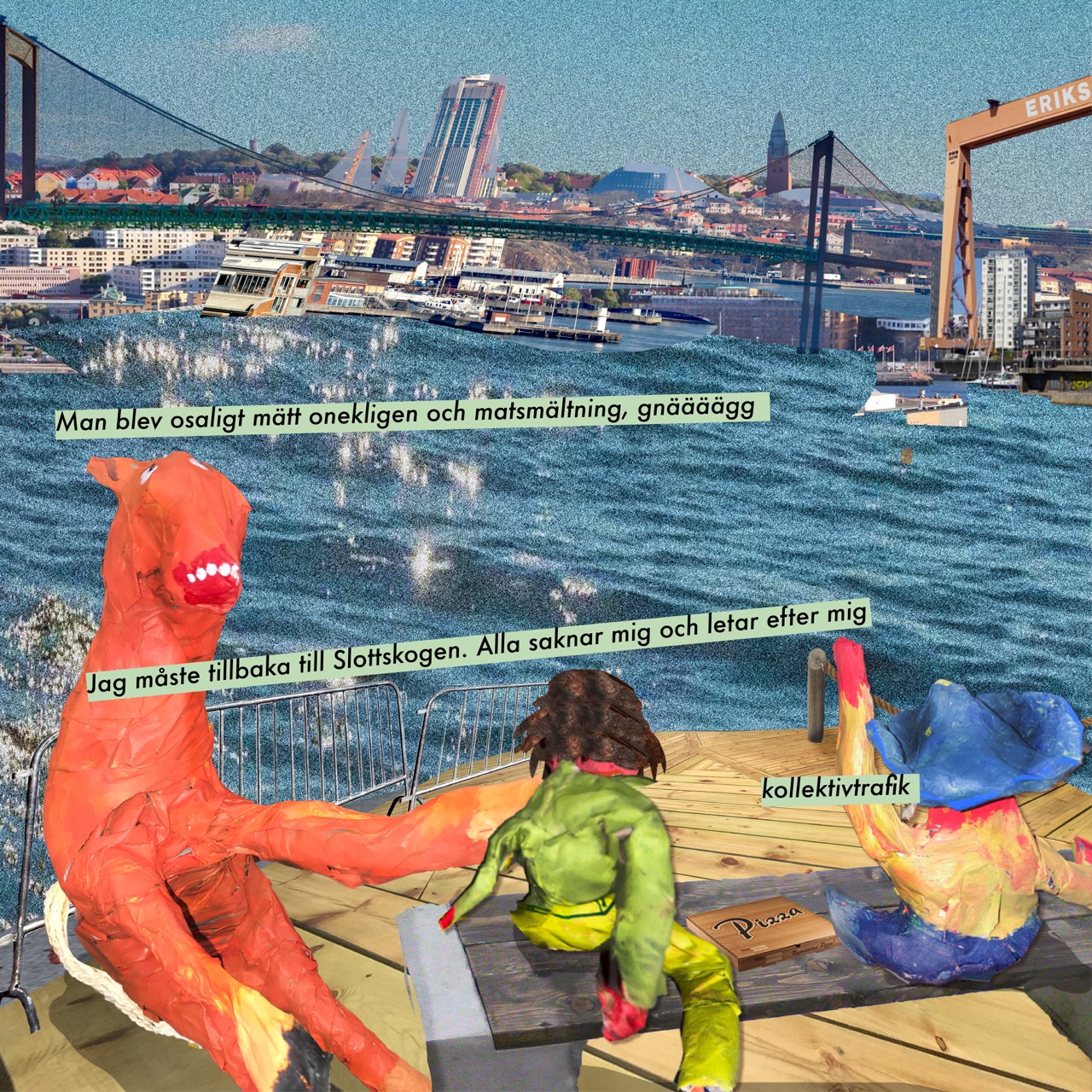 a group of people sitting on a deck near water