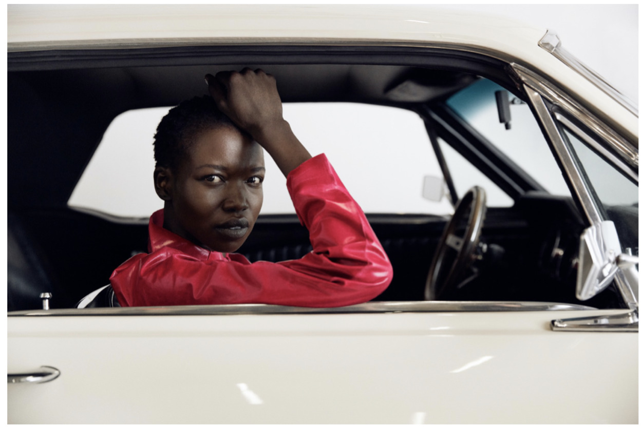 a woman in a car