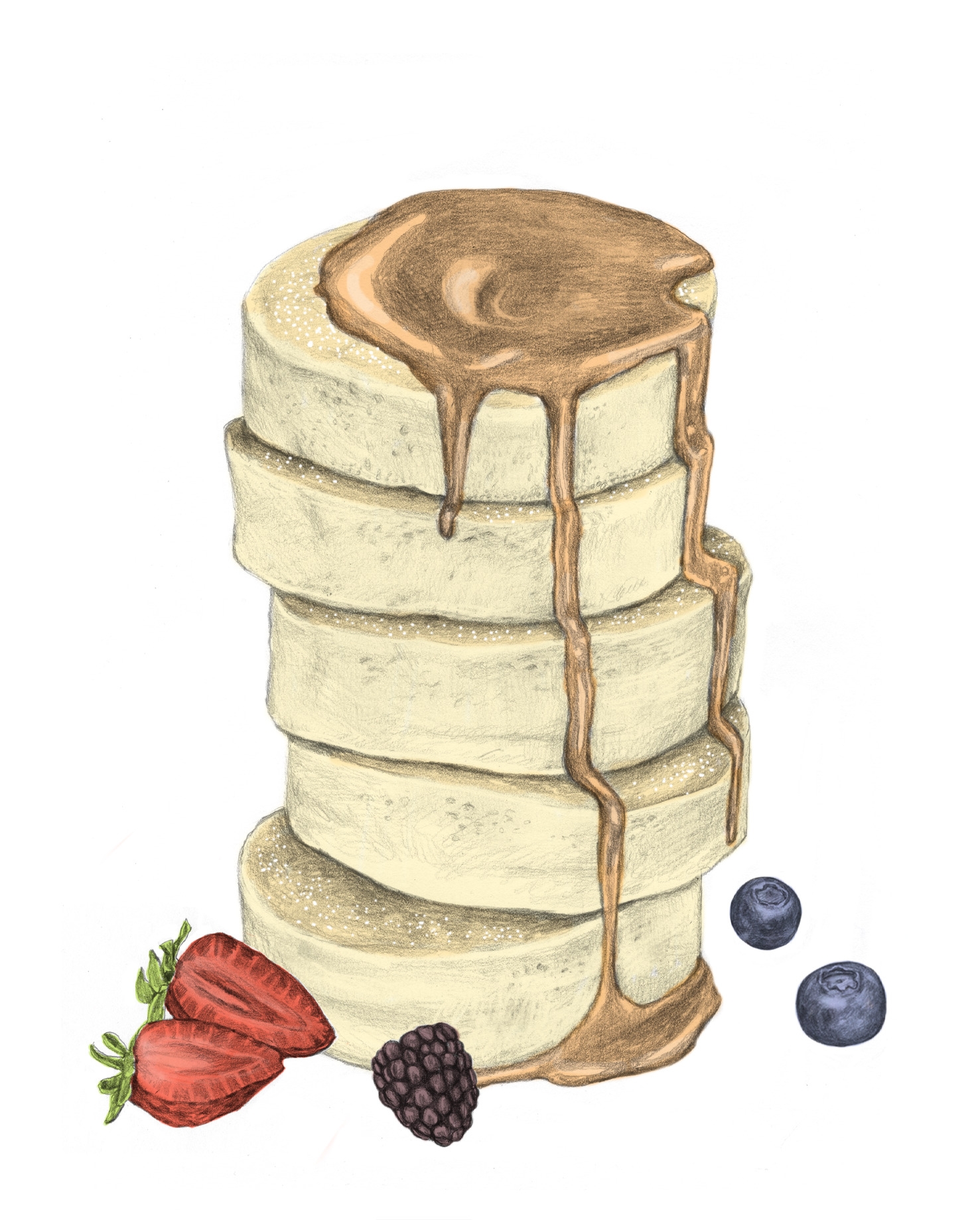 a stack of food with syrup and berries