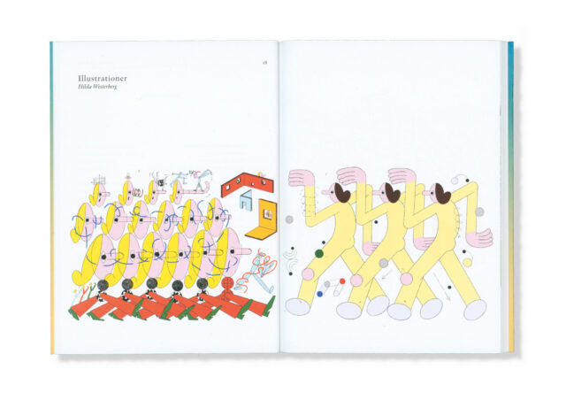 a book with a drawing of people running