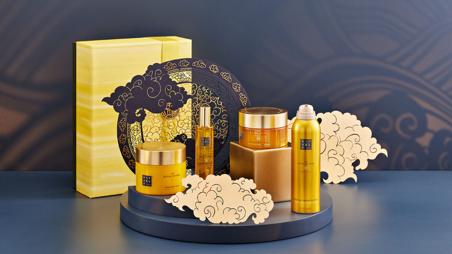 a group of yellow containers on a round platform