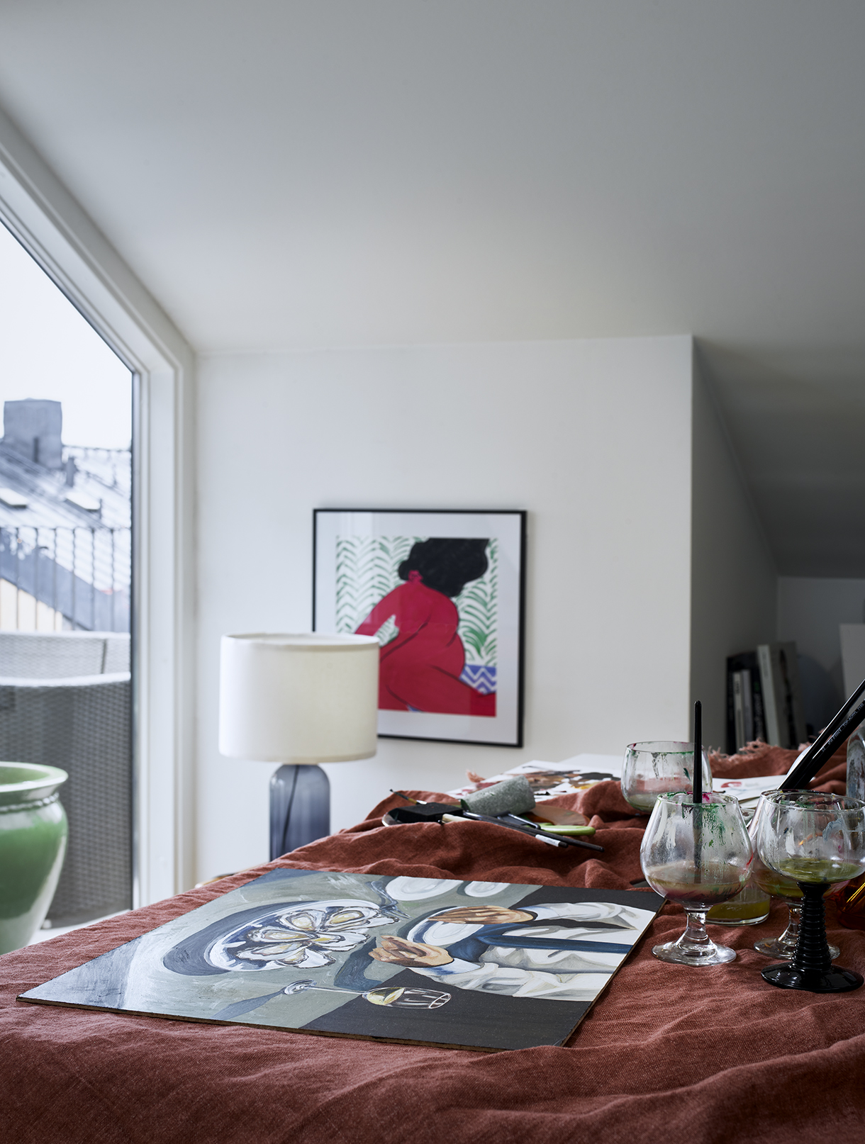 a table with art and painting on it