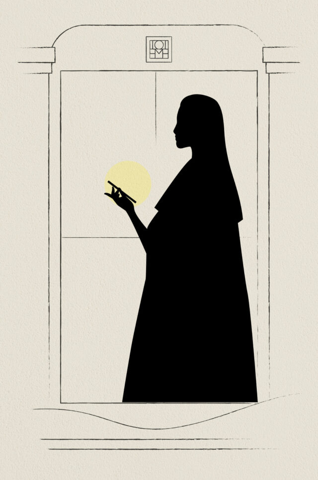 a silhouette of a woman holding a light bulb