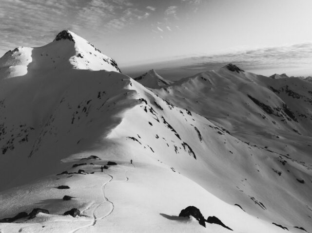 a person on a snowy mountain