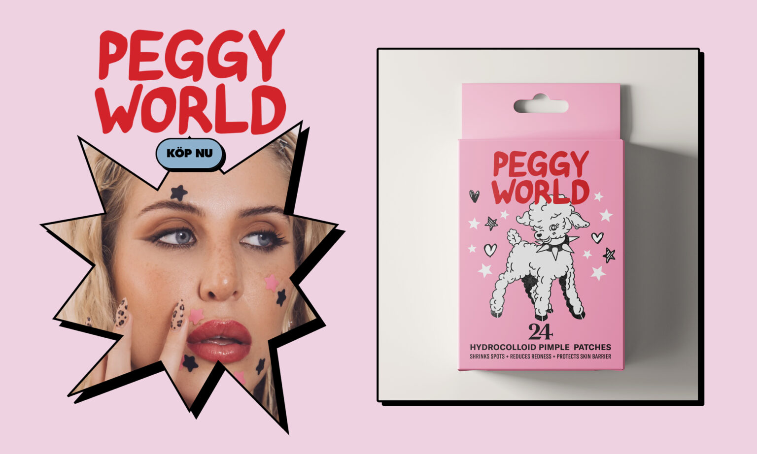 a pink package with a picture of a woman's face