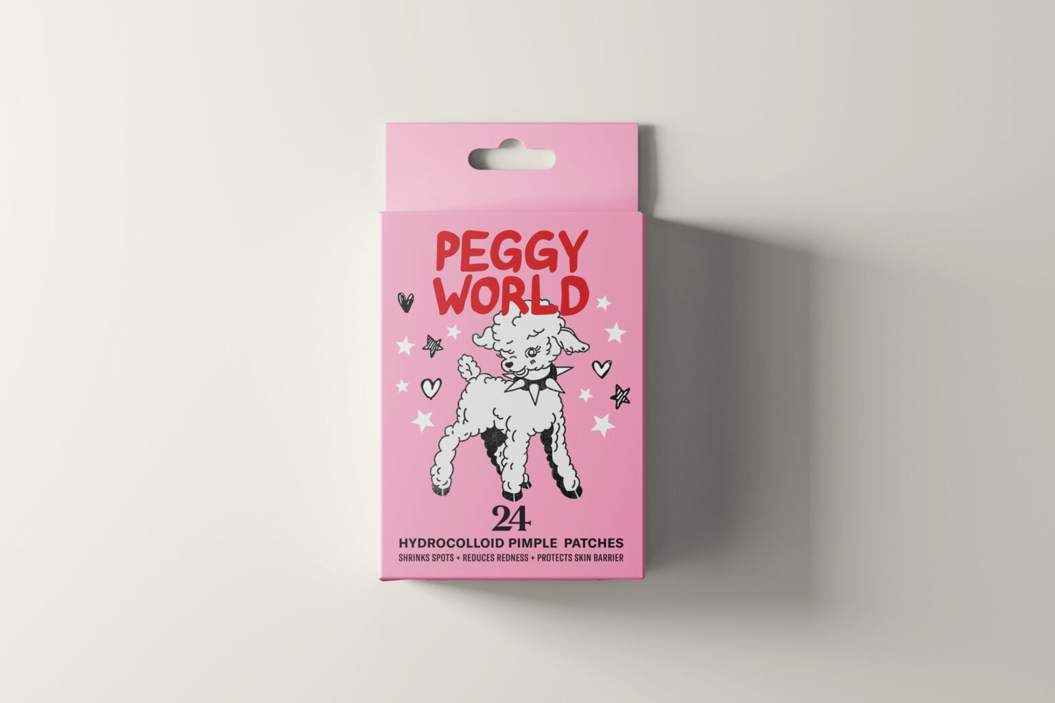 a pink package with a picture of a dog