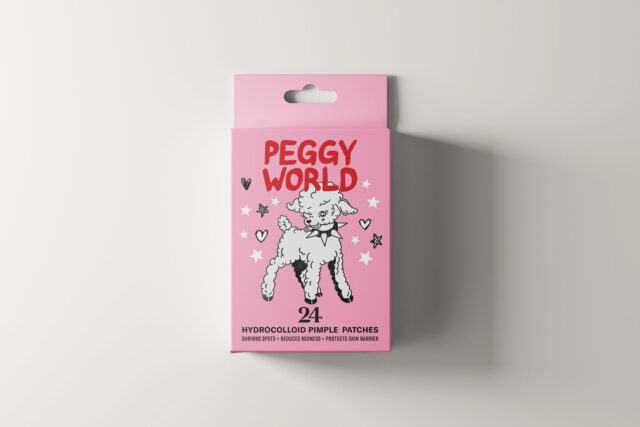 a pink package with a picture of a dog