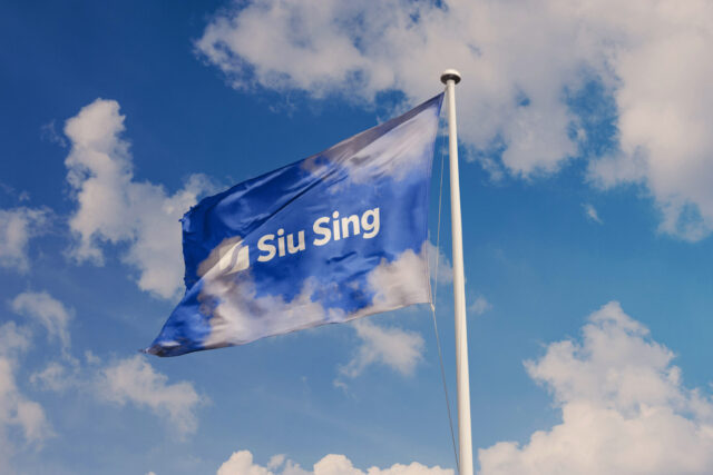 a blue and white flag on a pole