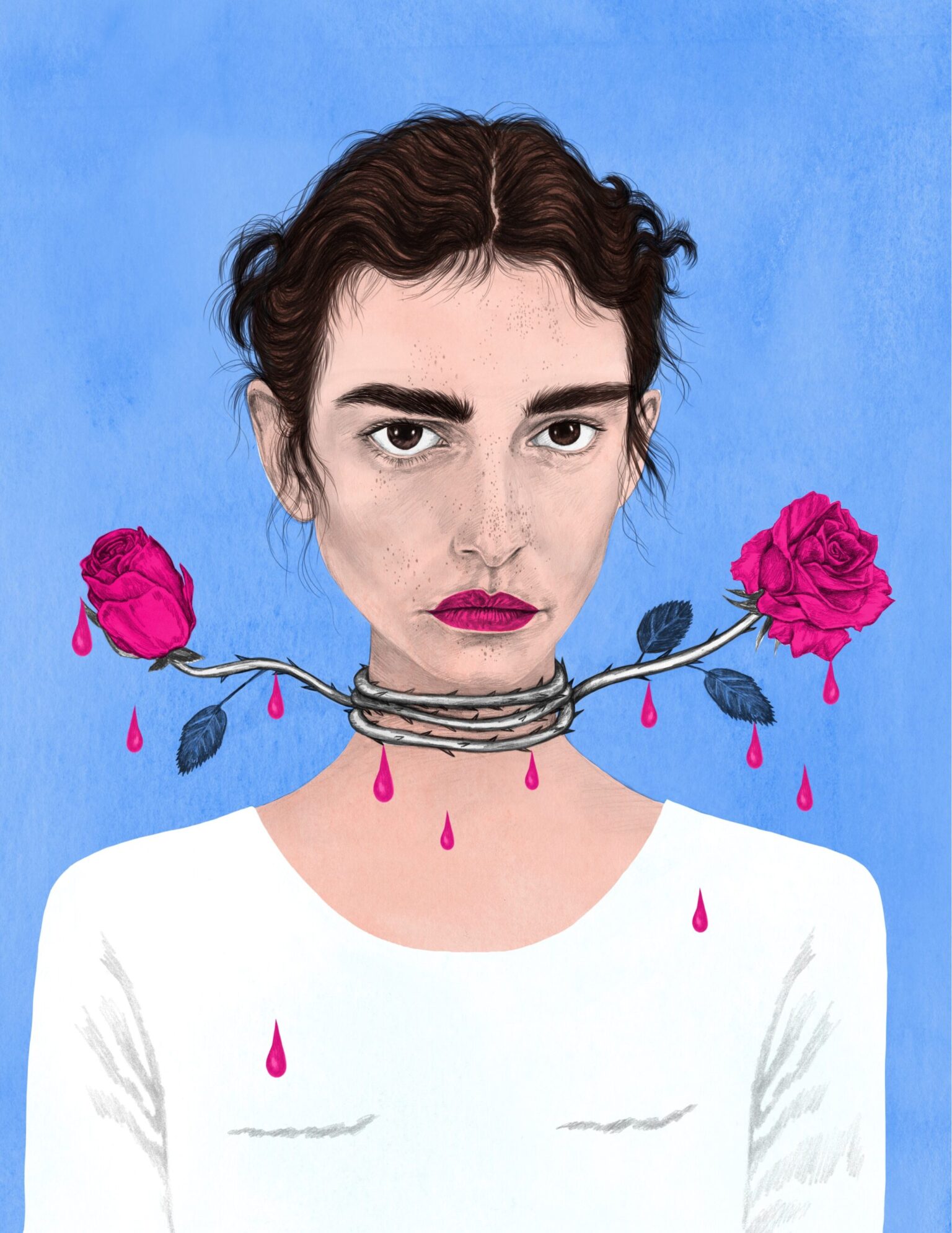 a woman with a rose on her neck