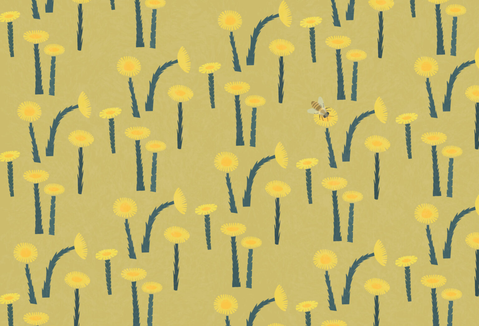 a yellow dandelion flowers and a bee
